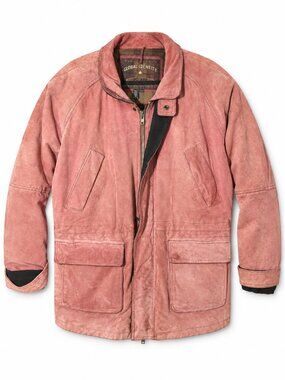 Global Identity Faded Red Suede Leather Zip Jacket Snap-Tab Collar M